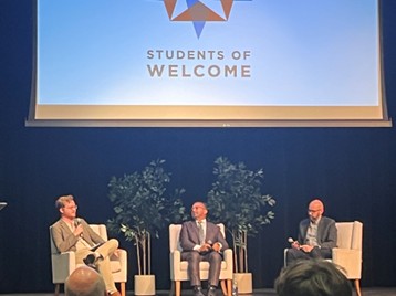Trevecca junior, Ethan Rice interviews Michael DeBruhl and Myal Greene on how security and compassion work together and the current state of global displacement. (Source: Forum)